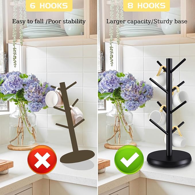Mug Holder Tree, New Upgraded 360° Rotated 8 Hooks Coffee Cup Holder - Image 5