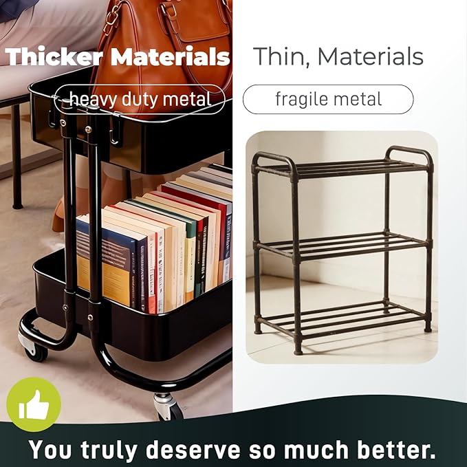 2 Tier Cart with Wheels Heavy Duty Metal Rolling Storage Cart - Image 4