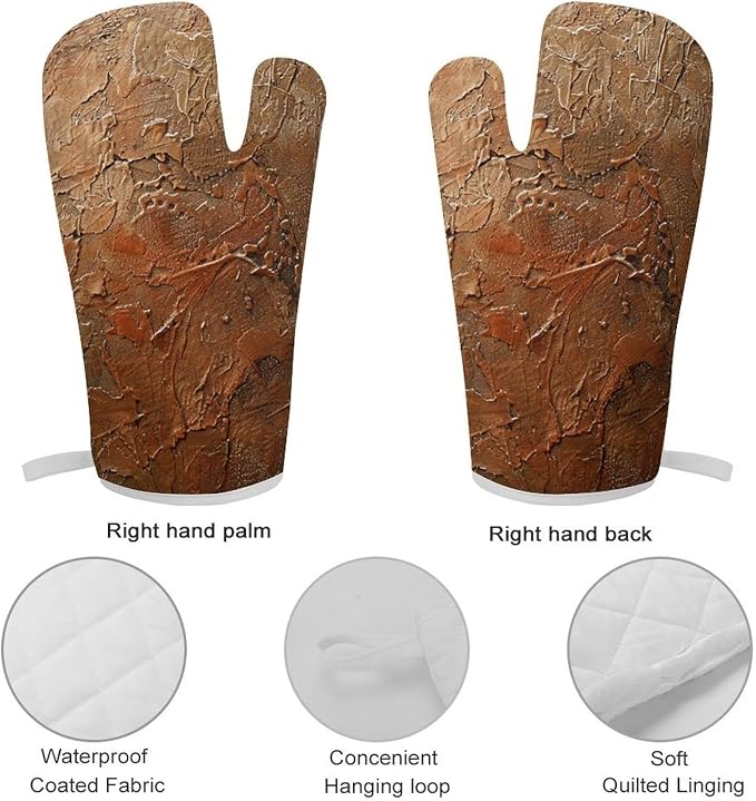 Copper and Gold Pattern Oven Mitts and Pot Holders Sets Heat Resistant Kitchen - Image 5