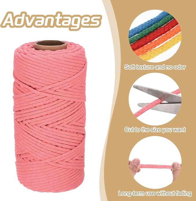 Rebower Macrame Cord 4mm x 109 Yard, Natural Cotton Macrame Rope Twisted - Image 3