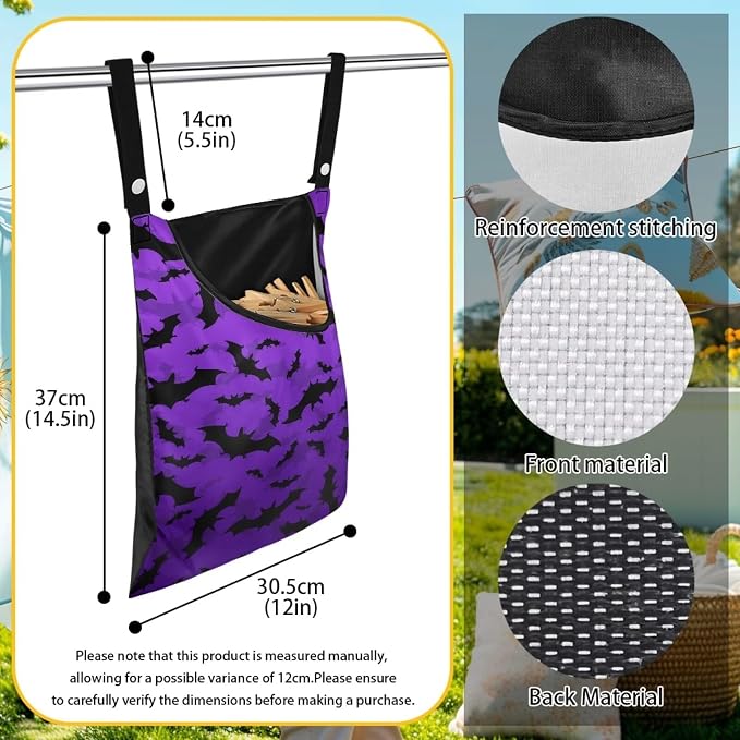 Bats Clothes Pin Hanging Bag Large Capacity Clothesline Peg Organizer Storage - Image 6