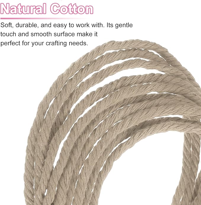 HARFINGTON Natural Macrame Cord 3mm x 328 Yards 4 Strand Twisted Cotton Macrame - Image 4