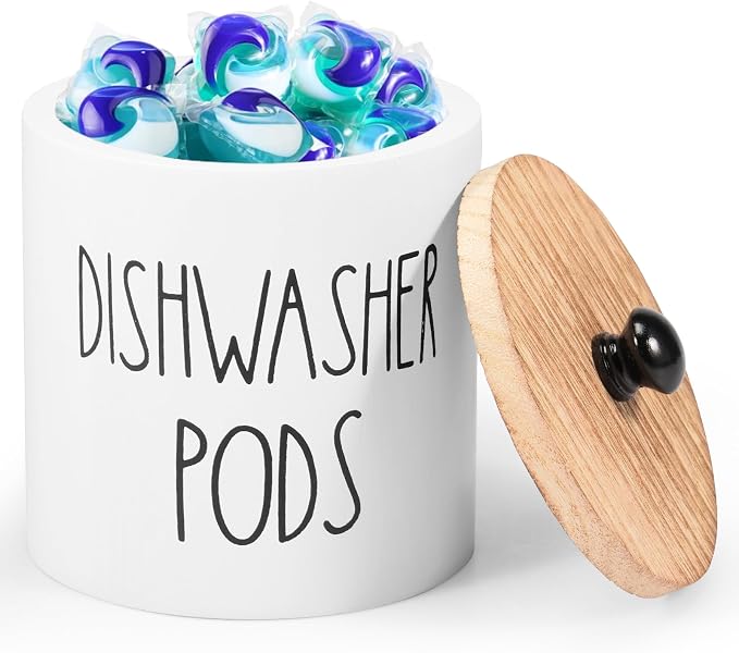 Dishwasher Pod Container with Lid, Wood Laundry Detergent Pods Storage Container - Image 9