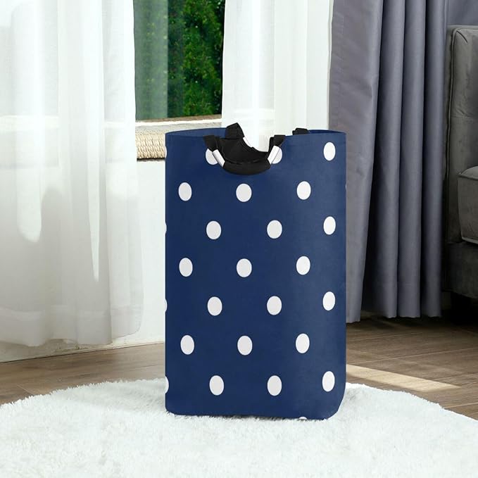 Navy Blue Polka Dot laundry baskets, folding and waterproof large laundry - Image 2