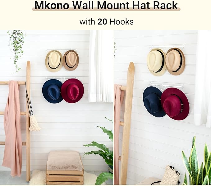 Mkono Hat Rack for Wall Baseball Cap Organizer Hanger - Image 3