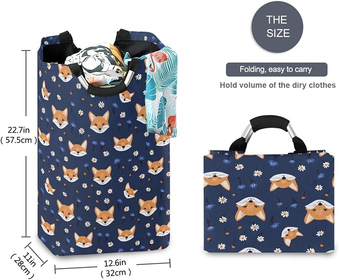 forests Fox Flower Blue laundry baskets, Foldable and waterproof dirty clothes - Image 5