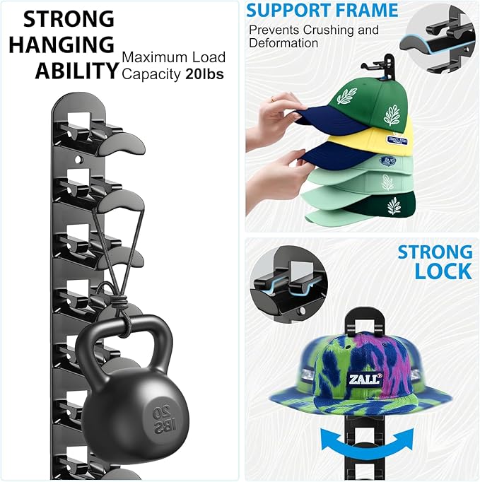 4 Pack Hat Organizer Hat Hook for Wall, Hold up to 40 Hats, Hat Holder - Image 3