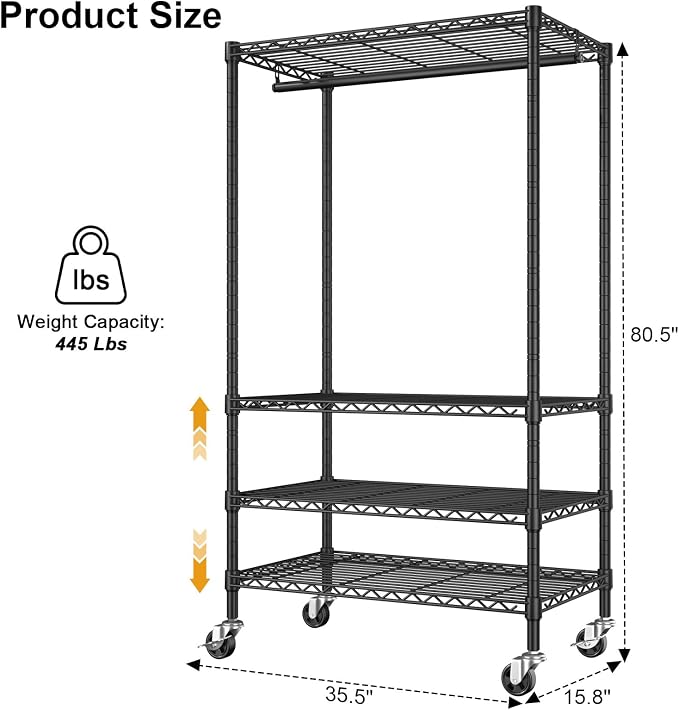 P9 Rolling Clothes Rack Heavy Duty, Clothing Racks - Image 4