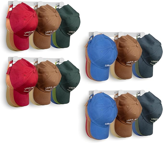 KIMBORA 4 Packs Hat Rack for Wall, Hat Organizer for Baseball Caps Holds 36 pcs by KIMBORA
