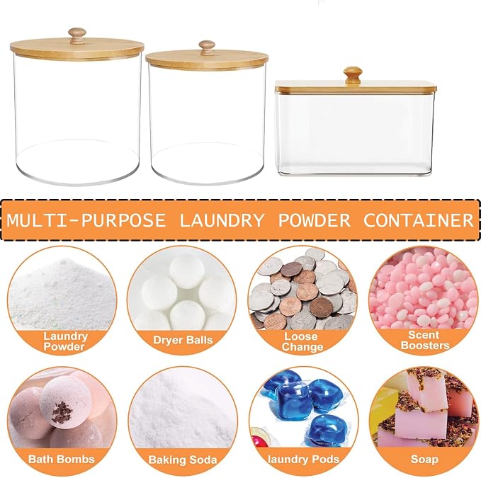 3 Pack Large Laundry Pods Container & Dryer Sheet Holder Set, Plastic Laundry - Image 3