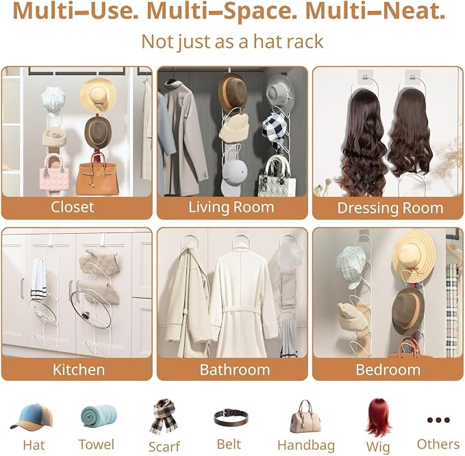 LINFIDITE 10 Pack Hat Rack Hanger Holder Organizer Closet Hanging Baseball Cap - Image 7