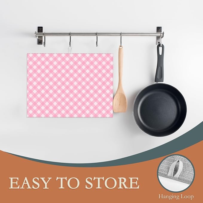 Pink White Checkered Dish Drying Mats 18x24 Inch, Dish Pad Drying Rack Mat - Image 3