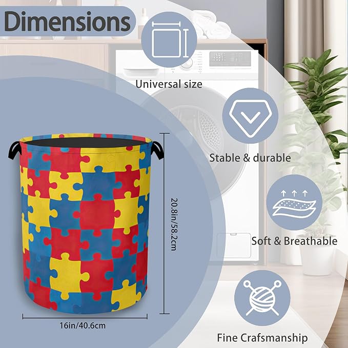 Colorful Puzzle Laundry Basket, Foldable - Image 2