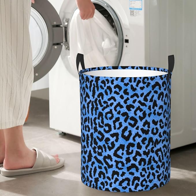 Blue Leopard Print Laundry Hamper Bag - Image 6