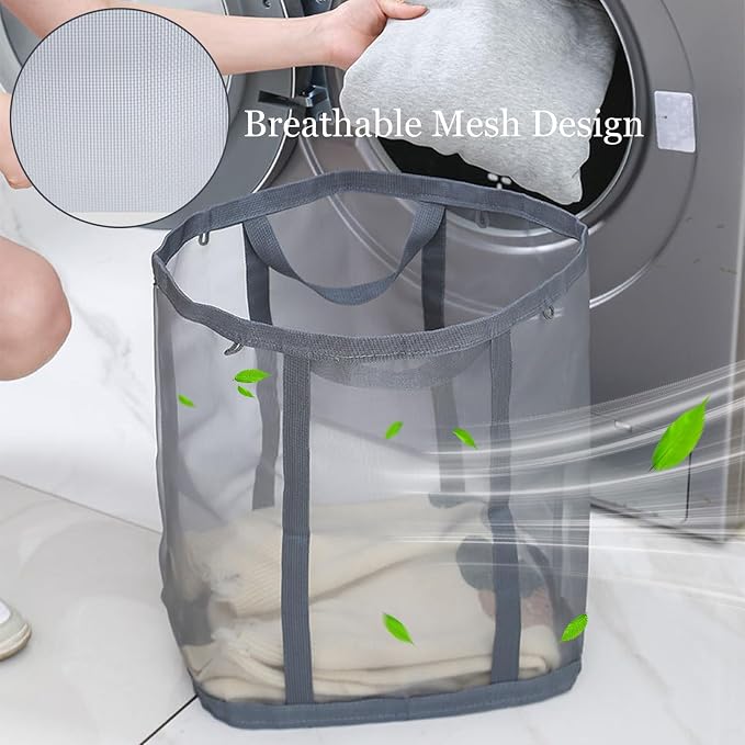 2 pcs Mesh Bag with Handles, Collapsible Laundry Basket, Foldable Laundry Bag - Image 3