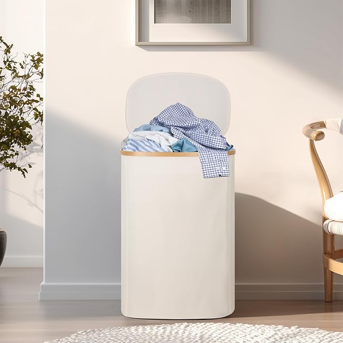 Slim Laundry Basket with Lid, 80L Narrow Laundry Hamper with Removable Bag - Image 8