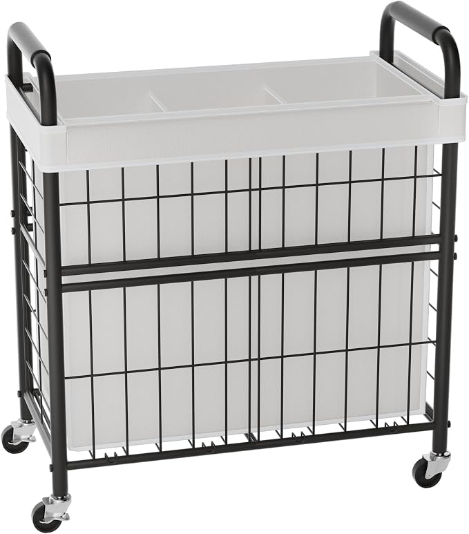 Laundry Hamper 3 Section, 145L Rolling Laundry Sorter Basket by Ollieroo