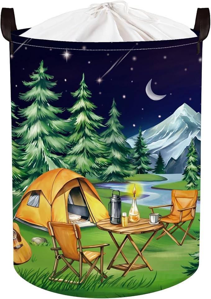 Night Camping Laundry Hamper Picnic Large Storage Basket Bonfire Collapsible by HUUMONSS