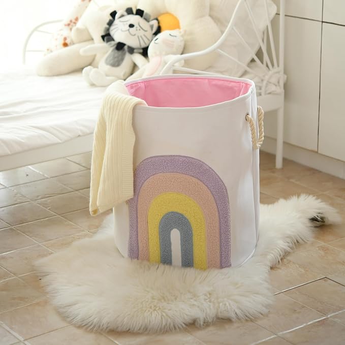 INough Pink Baby Hamper, XL Canvas 58L Laundry Basket - Image 8