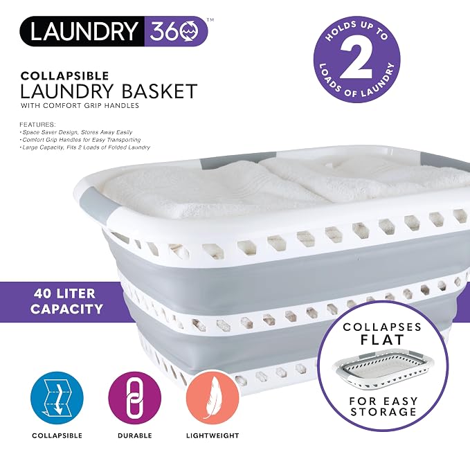 Collapsible Laundry Basket | Portable | Space Saver Storage | Hold 2 Loads | - Image 2