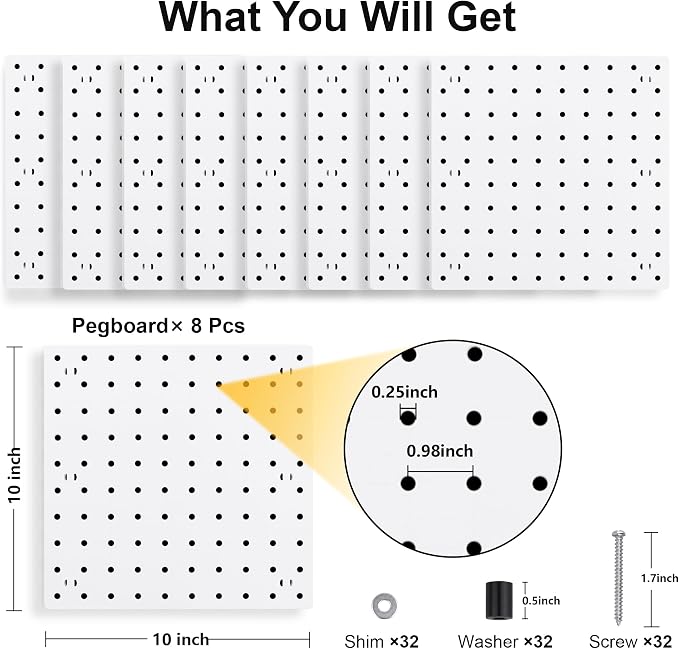 8PCS Pegboard Wall Organizer Panels, Living Room, and Study Room, Peg Boards - Image 3