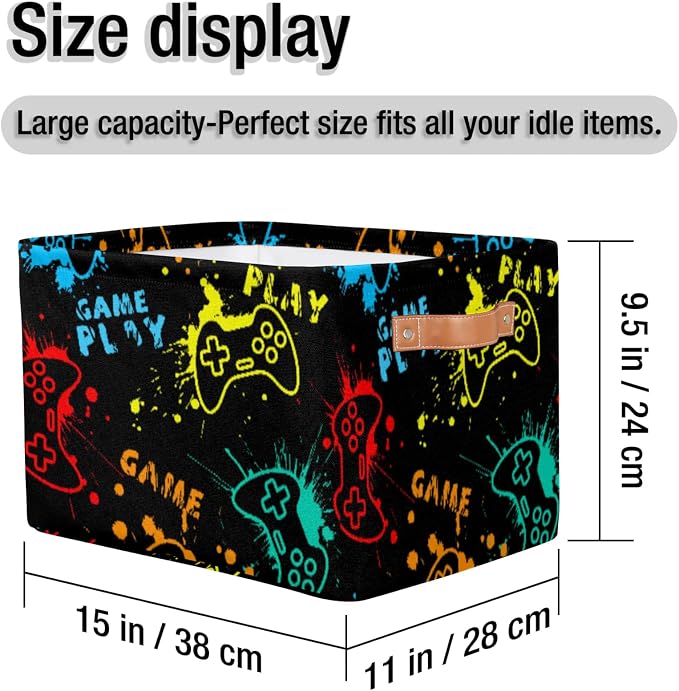 Boys Storage Basket for Kids Video Game Rectangular Collapsible Bin - Image 3