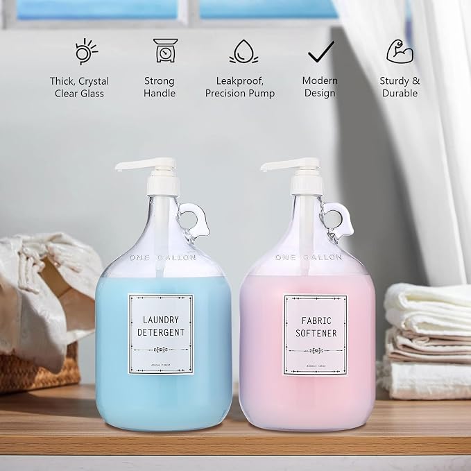 2pcs Glass Liquid Laundry Detergent Dispenser-1 Gallon Glass Pump Bottle - Image 4