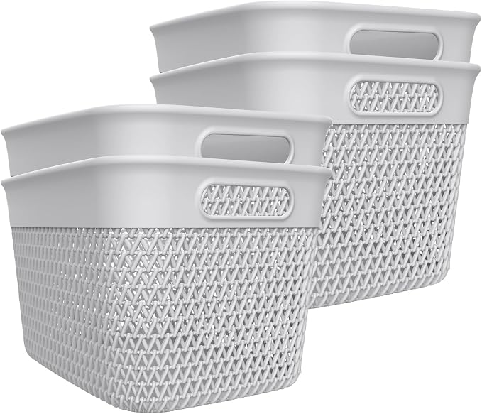 Life Story 4 Pack Large Storage Basket, Decorative Plastic Home Organizer by LifeStory