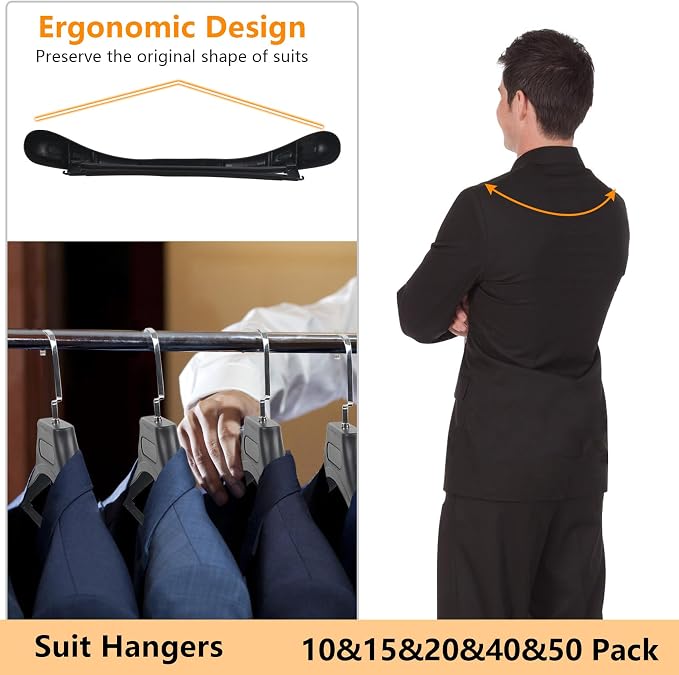 DEDU Suit Hangers for Men 30 Pack Width 17.7", Plastic Extra Wide Shoulder - Image 4
