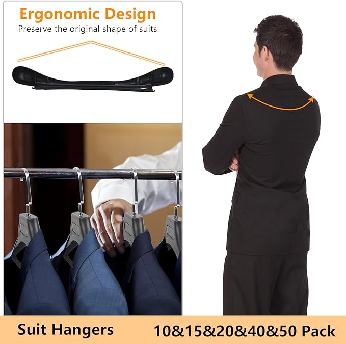 Plastic Extra Wide Suit Hangers, Width: 17.7", Notched Shoulders & Metal Hooks - Image 4