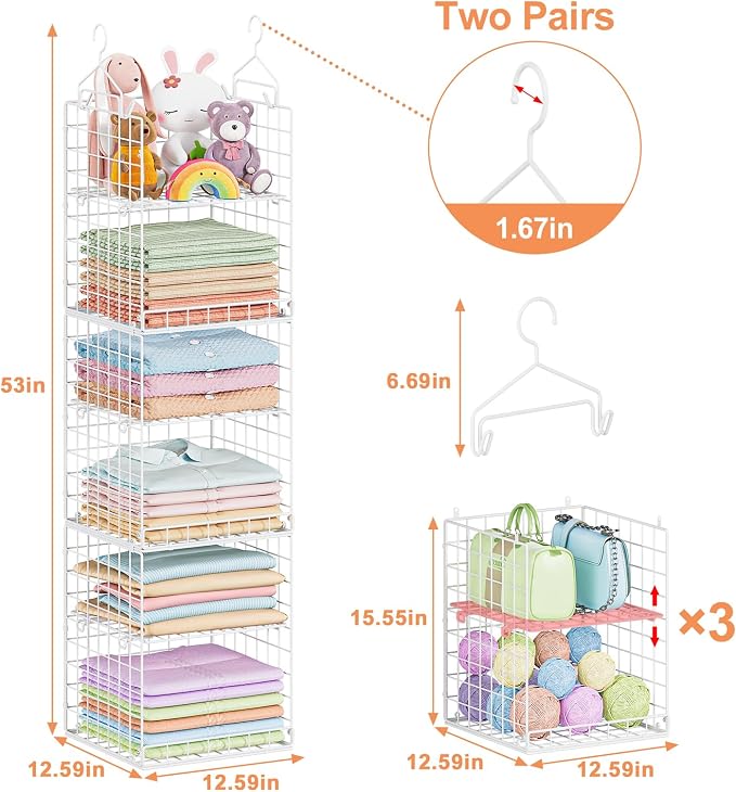 6 Tier Raised-Height Hanging Closet Organizer, Stackable Sweater Organizer - Image 3