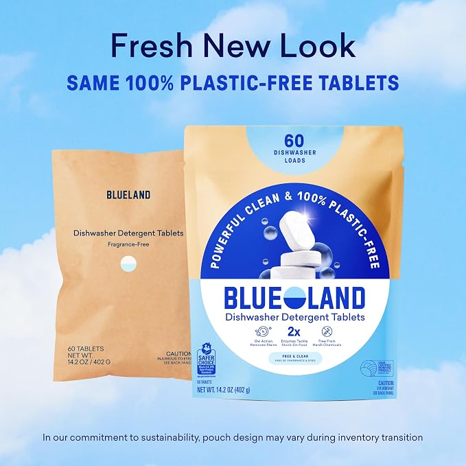 BLUELAND 100% Plastic-Free Dishwasher Detergent Tablets, Free & Clear, - Image 10