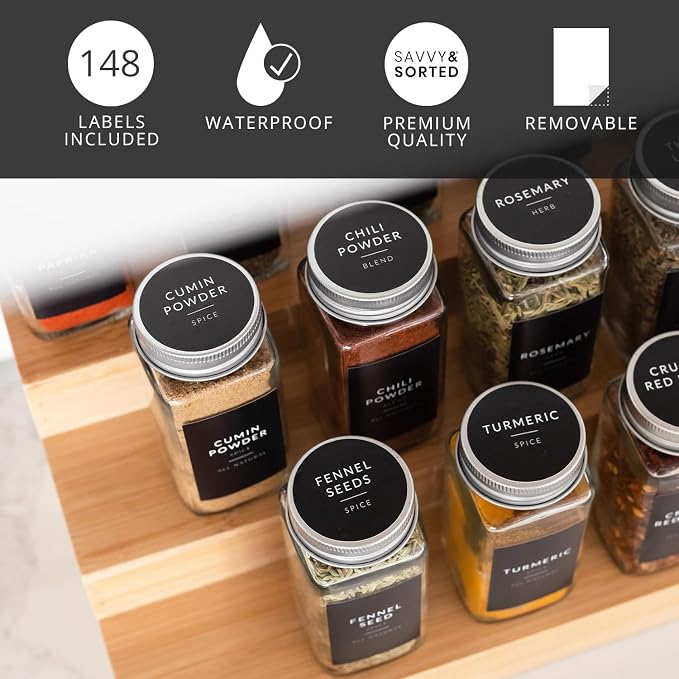 SAVVY & SORTED Spice Labels, 140 Round Waterproof Kitchen Labels - Image 3