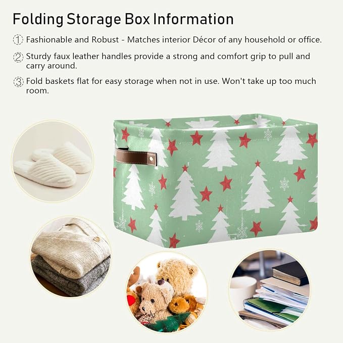 Christmas Stars Tree Green Pattern Rectangular Storage Bin Basket - Image 5