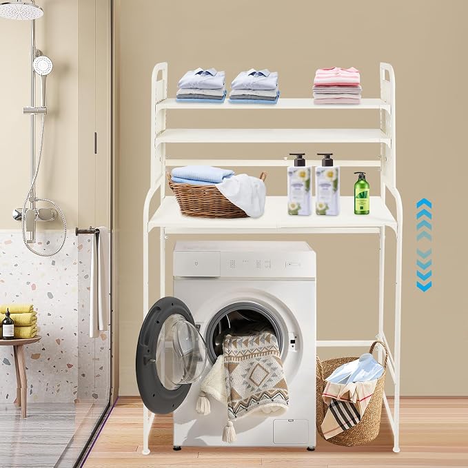 3-Tier Expandable Over Toilet Washing Machine Dryer Storage Utility Rack - Image 8