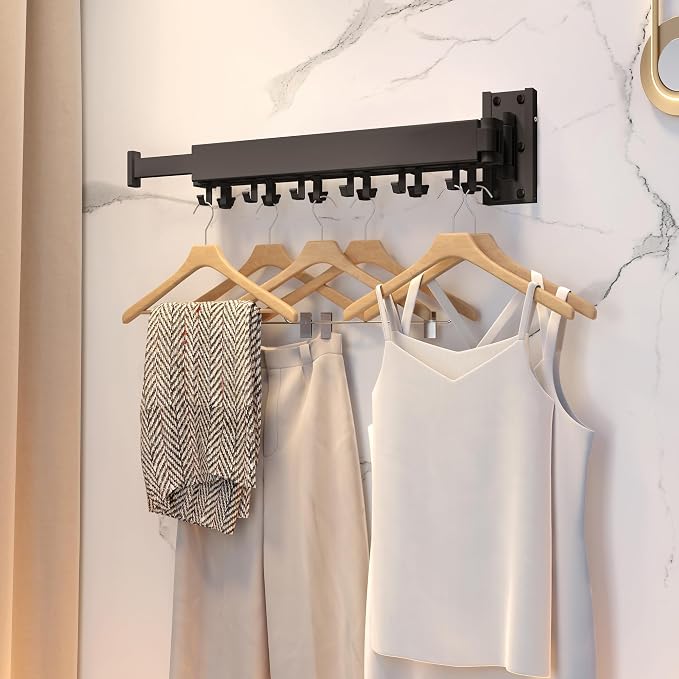 Clothes Drying Rack for Laundry, Wall Mounted Clothes Hanger Rack, Retractable - Image 3