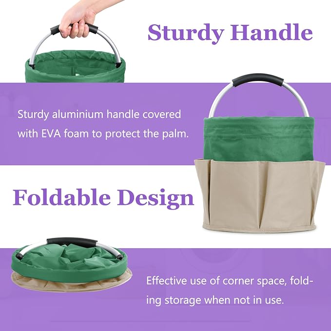 17L Caddy Organizer with Handle, Foldable Cleaning Supplies Caddy with 6 Pockets - Image 3