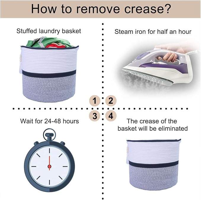 Large Woven Rope Laundry Hamper, Cotton Rope Storage Basket - Image 7