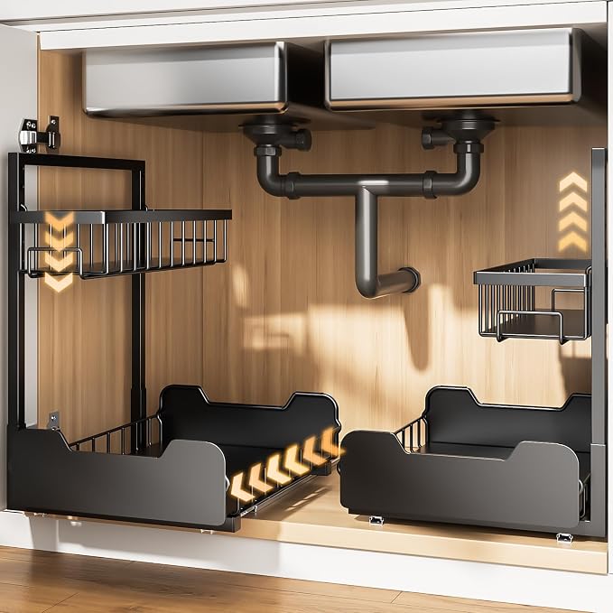 Under Sink Organizer, 2-Tier Thickened All-Metal L-Shaped Pull Out Cabinet by Unknown