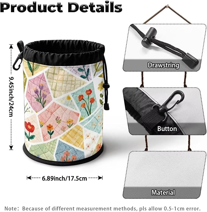 Clothespin Bag Holder Outside, Patchwork Floral Print Multiple Hanging Methods - Image 7