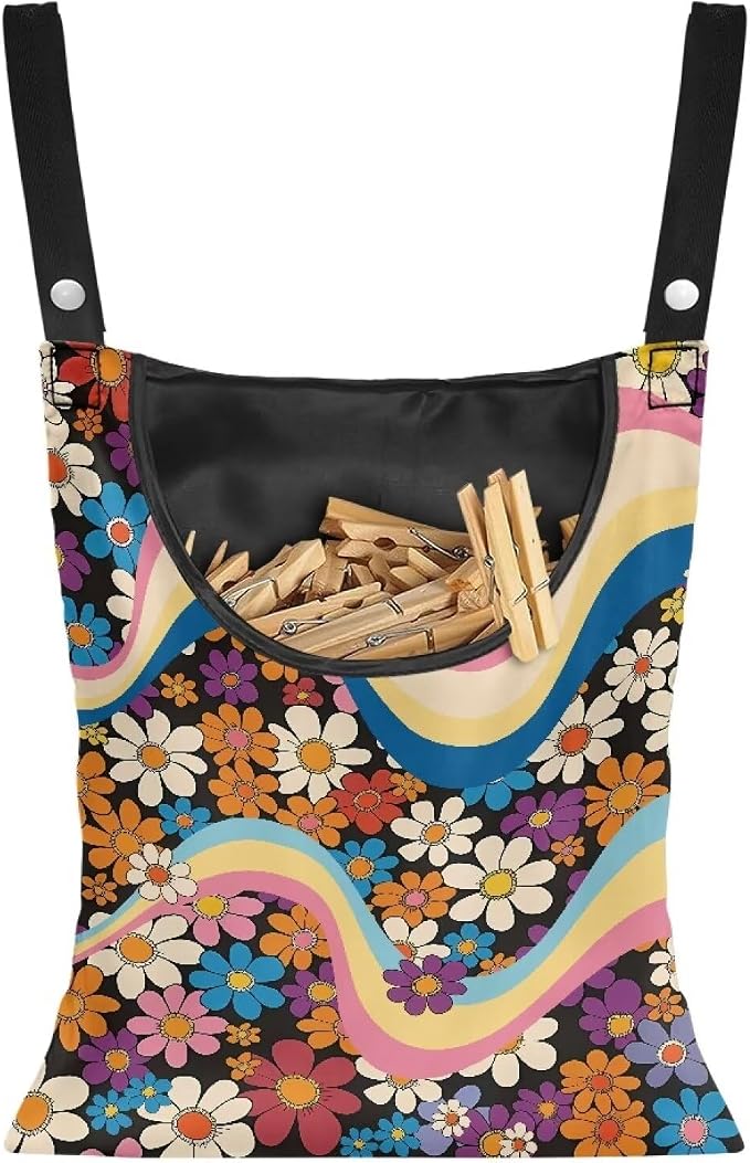 Floral Clothespin Storage Organizer to Hang on Line Clothes Pin Hanging Bag by Vanideaoty