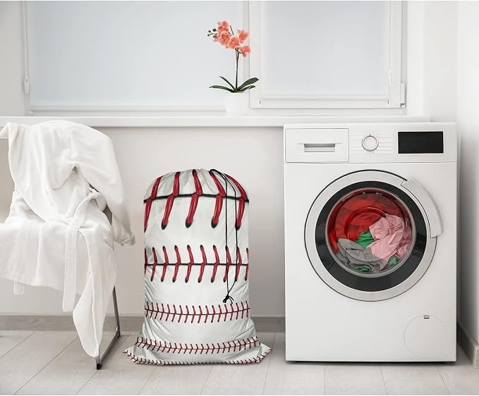 Swono 1 Pack Laundry Bag, Softball Baseball Red Lace Over White Background - Image 4