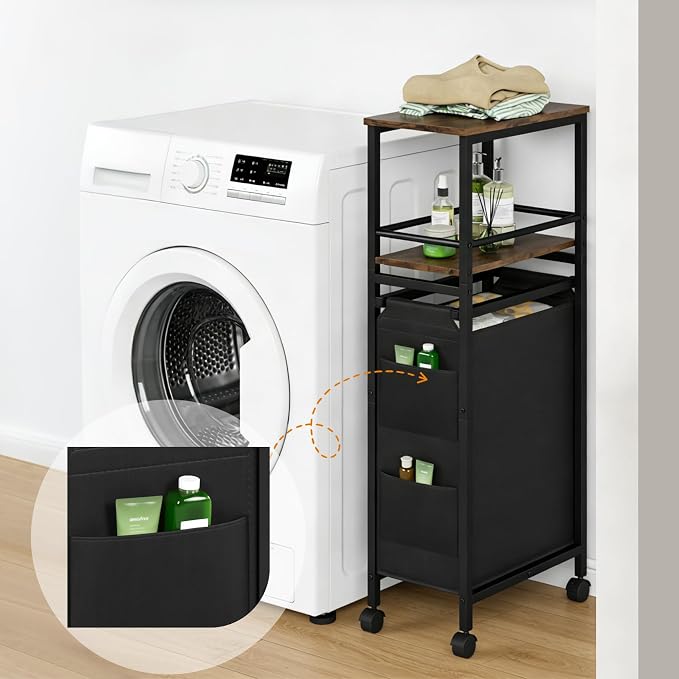 Slim Laundry Hamper with Shelf, 40L Rolling Laundry Basket with Wheels - Image 7