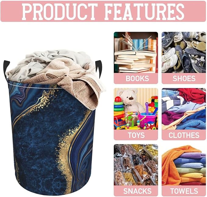 Blue Marble Print Laundry Hamper Bag - Image 8