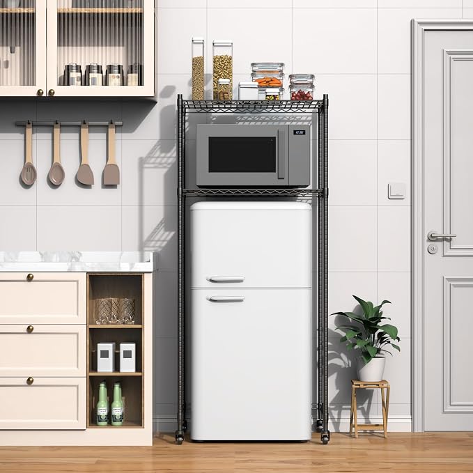 Mini Fridge Shelf with Storage, Height Adjustable Mini Fridge and Microwave - Image 2
