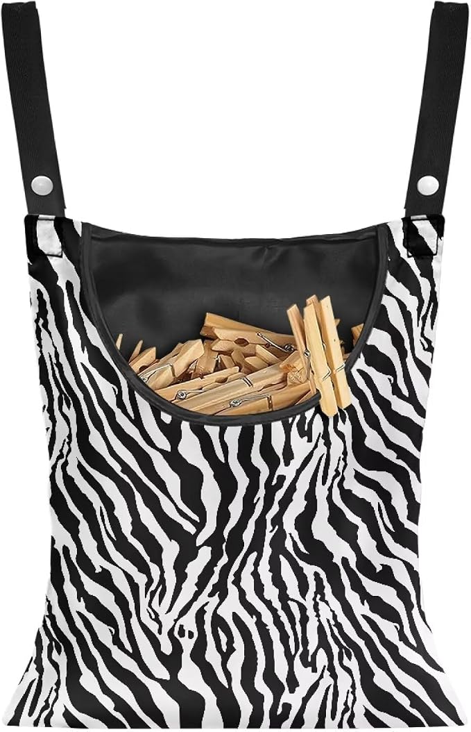 Zebra Skin Clothespin Bag with Large Opening, Laundry Clothes Pin Holder with by Psesaysky