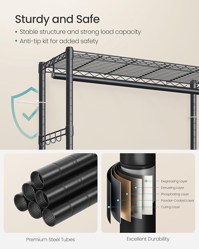 SONGMICS Heavy-Duty Rolling Clothes Rack, Garment Rack, Portable Closet on - Image 6