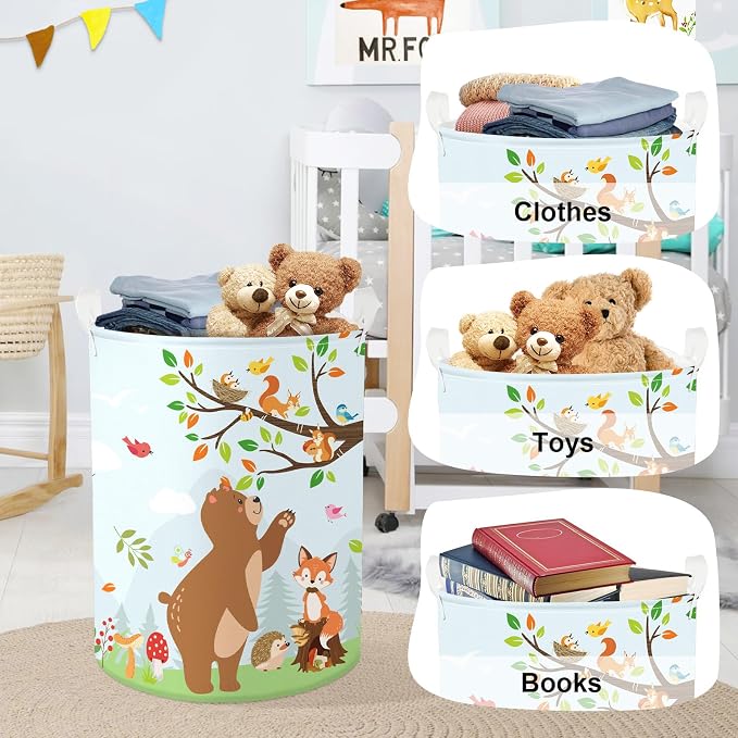 Forest Animals Laundry Hamper Woodland Tree Large Storage Basket Parents - Image 5
