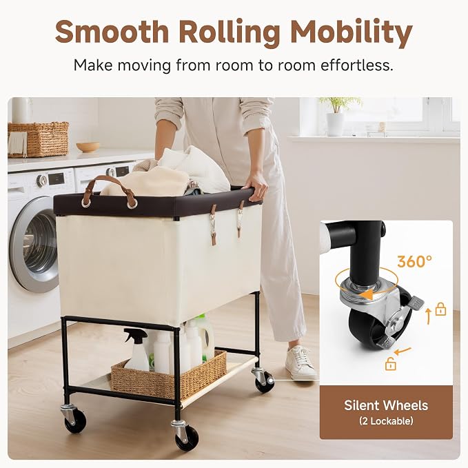 StorageWorks Laundry Cart, 2 Tier Rolling Laundry Basket, Heavy Duty Laundry - Image 4