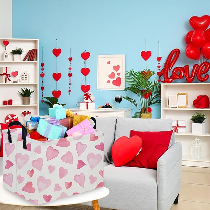 Rectangular Pink Valentine's Day Gift Basket, nursery basket, kids toy storage - Image 5